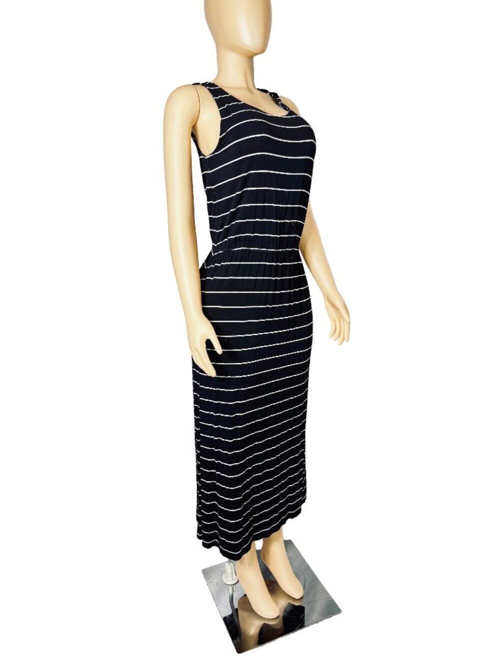 90s Vintage Merona Black & White Striped Maxi Dress Women’s Small